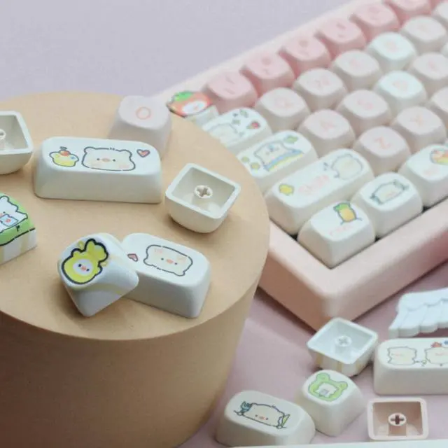 Alt view image 2 of 5 - Cmokifuly MOA Profile Keycaps,Cute Piglets Custom PBT Dye-sub Keycap 140 Keys for Mechanical Keyboard Full-Size Keycap Set (Pink Piggy)