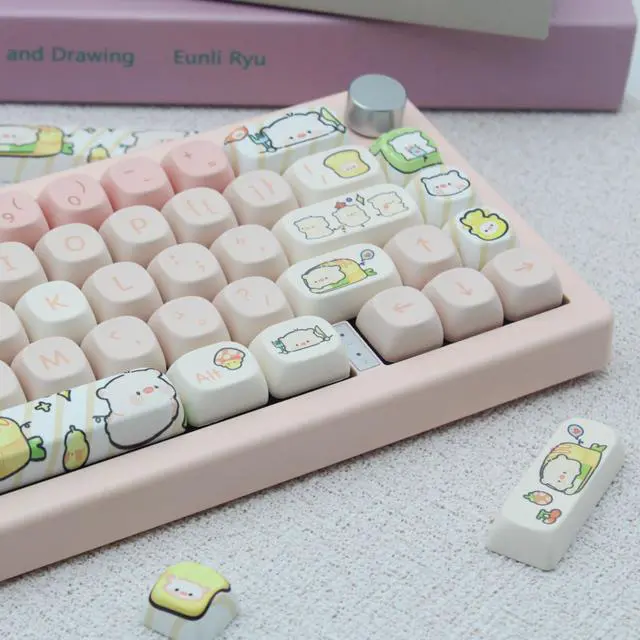 Alt view image 4 of 5 - Cmokifuly MOA Profile Keycaps,Cute Piglets Custom PBT Dye-sub Keycap 140 Keys for Mechanical Keyboard Full-Size Keycap Set (Pink Piggy)