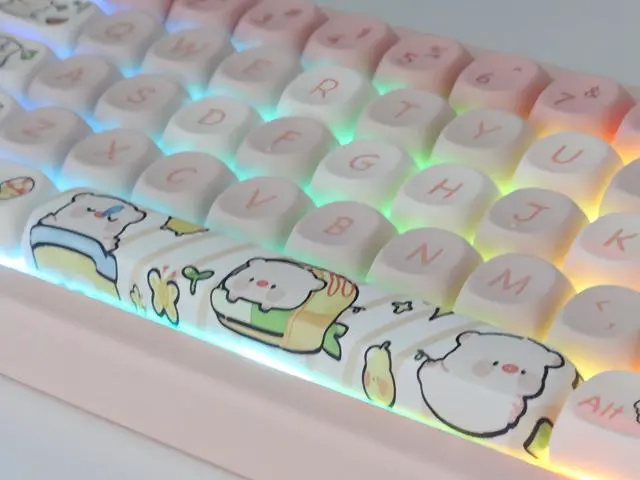 Alt view image 5 of 5 - Cmokifuly MOA Profile Keycaps,Cute Piglets Custom PBT Dye-sub Keycap 140 Keys for Mechanical Keyboard Full-Size Keycap Set (Pink Piggy)
