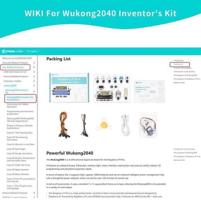 Alt view image 4 of 5 - ELECFREAKS Wukong2040 Inventor Sensor Starter Kit for Raspberry Pi,MicroBlocks and Python Programming kit with Coding Electronics Modules and Wiki Tutorial(Without Raspberry Pi)