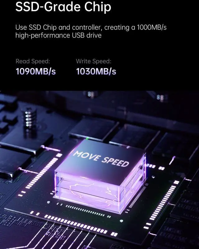 Alt view image 4 of 5 - MOVE SPEED 1TB Flash Drive, External SSD with 1000MB/s Read Write Speed, USB 3.2 Gen2+Type C Dual Port Portable SSD, Thumb Drive for iPhone 15, 16 Series/MacBook/Android Phone/Audio etc(1 Pack)