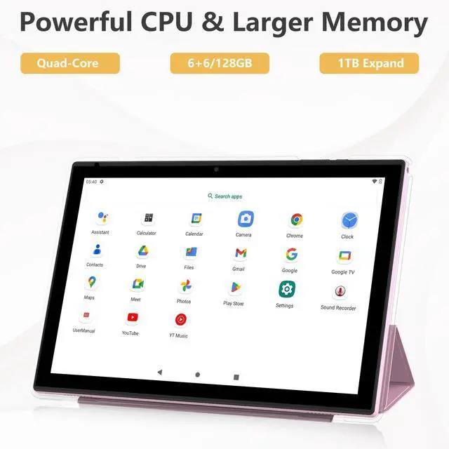 Alt view image 3 of 5 - Android Tablet 10 Inch 2 in 1 Tablets with Keyboard Case Mouse Stylus, 12GB RAM 128GB ROM 1TB Expand, Quad-Core 2.0GHz CPU Tablet PC, 5G WiFi 6 BT 5.0, 8MP Camera, Google Certified Tableta