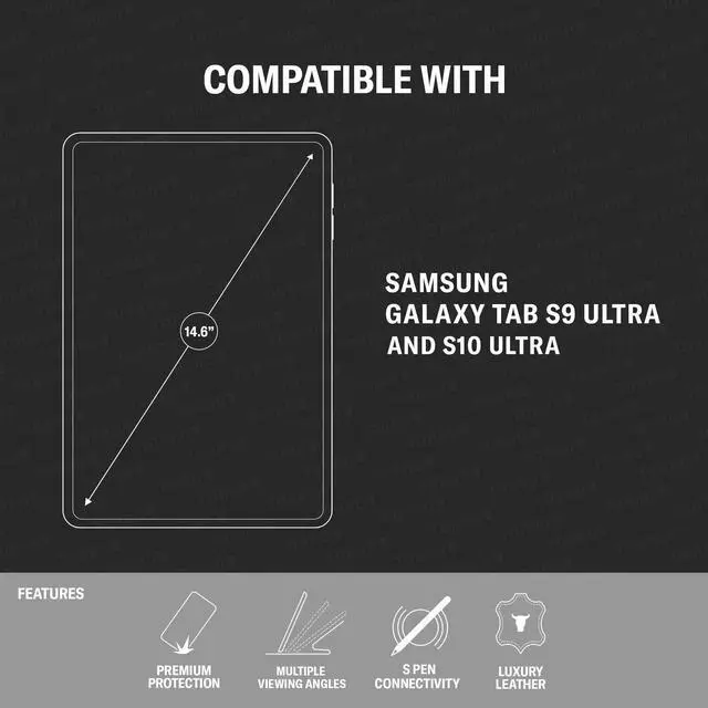 Alt view image 2 of 5 - TORRO Leather Case Compatible with Samsung Galaxy Tab S10/S9 Ultra  Premium Leather Galaxy Tab S10/S9 Ultra 2023 Case with Stand Function and Auto Wake/Sleep (Black)