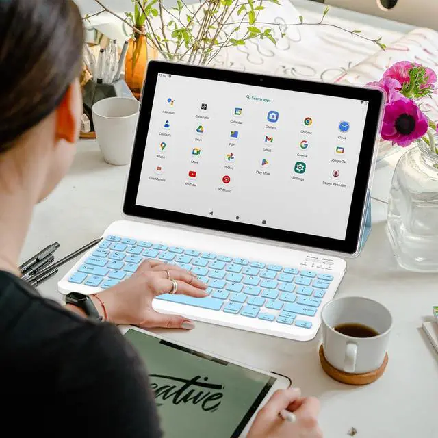 Alt view image 4 of 5 - Android 14 Tablet, 10 Inch 8GB RAM+64GB ROM+1TB Expand, 1.8Ghz Quad-core Processor, 2 in 1 Tablets with Keyboard/Mouse/Case/Stylus, 8MP Camera, 6000mAh Battery, 1280 * 800 HD Screen, 5G WiFi 6 Tablet