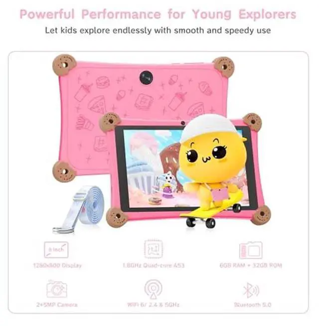 Alt view image 2 of 5 - Topsand 2025 Kids Tablet, 8 Inch Tablet for Kids, 6GB RAM+32GB ROM, WiFi 6, Parental Control, Dual Camera, Shockproof Case Design, Adjustable Strap, Kids App Pre-Installed, Great Gift for Kids