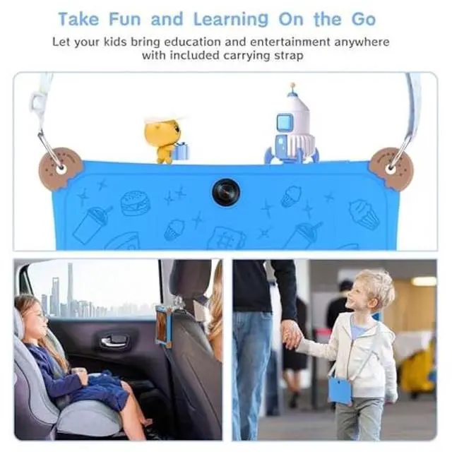 Alt view image 3 of 5 - Topsand 2025 Kids Tablet, 8 Inch Android Tablet for Kids 3-12 with KIDOZ Preinstalled, 6GB+32GB Storage, WiFi 6, Parental Control, Anti-Fall Design, Adjustable Strap Included, Great Gift for Kids