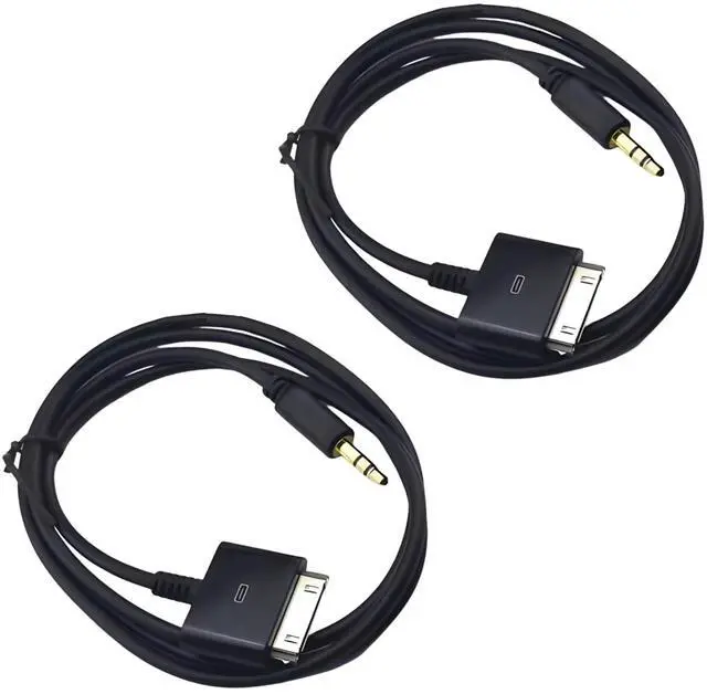 Main image of ClipGrip 2 PCS Stereo 3.5mm AUX Input to 30-Pin Male Dock Universal Connector Cable Adapter (4.9 FT, Black)