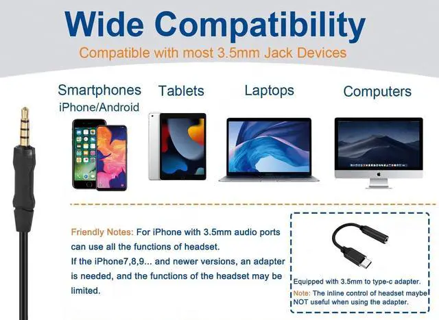 Alt view image 2 of 5 - Arama Upgraded Cell Phone Headset with Microphone Noise Cancelling & Call Controls, 3.5mm Computer Headphone for iPhone, Android, Laptop, PC, Call Center Office, Business Skype Softphone