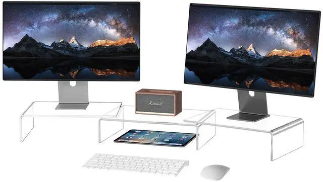 Main image of X-cosrack Clear Acrylic Monitor Stand Riser, 3 Shelves Adjustable Dual Monitor Stand with Anti-Slip Mat, Premium Desk Organizer for Home Office, Laptops, PCs, Printers, TVs