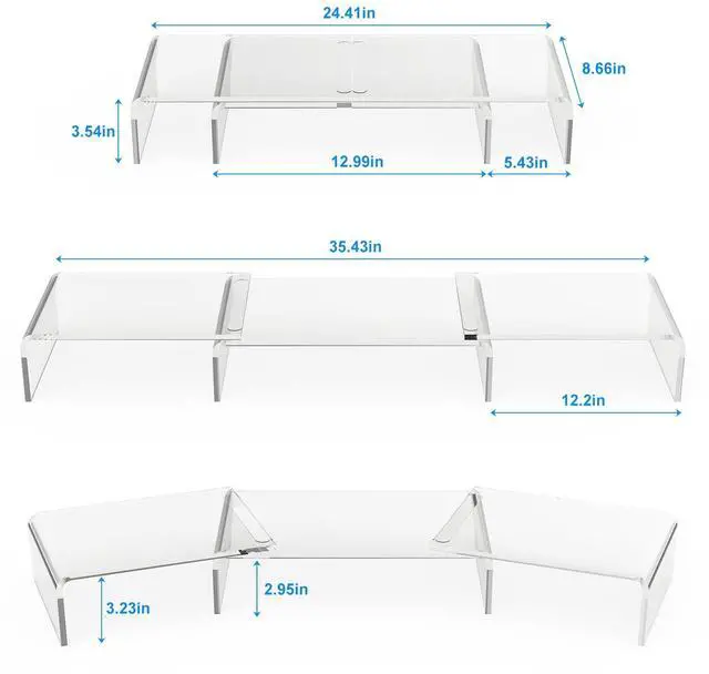 Alt view image 5 of 5 - X-cosrack Clear Acrylic Monitor Stand Riser, 3 Shelves Adjustable Dual Monitor Stand with Anti-Slip Mat, Premium Desk Organizer for Home Office, Laptops, PCs, Printers, TVs