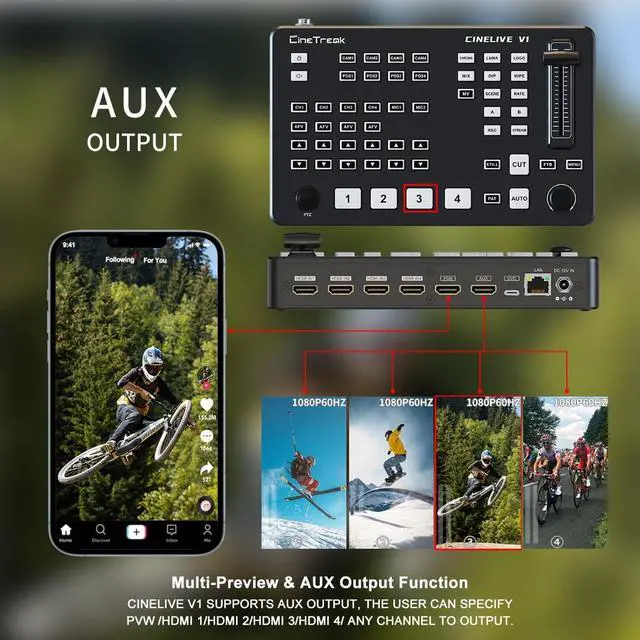 Alt view image 5 of 5 - CINETREAK Cinelive V1 Vertical Livestreaming Video Switcher Mixer with PVW/PGM Output PTZ Camera Control,RTMPs livestream for ins, tiktok