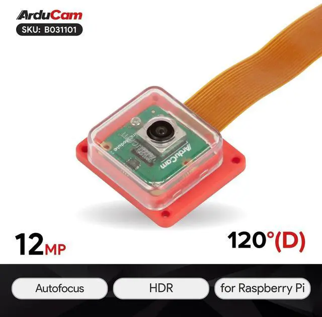 Alt view image 2 of 5 - Arducam for Raspberry Pi Camera Module 3 Wide, 120°(D) IMX708 Autofocus Pi Camera V3 with Case, Comes with15cm 15-22 Pin and 22-22 Pin FFC Cable