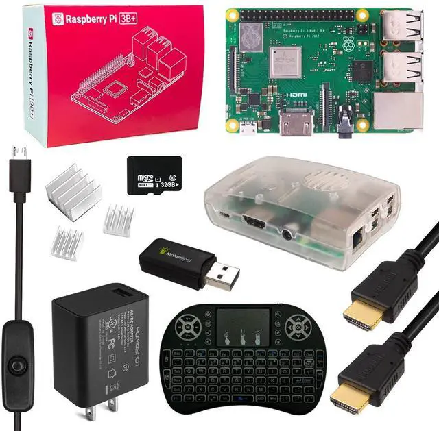 Main image of Raspberry Pi 3 B+ Model B Plus Starter Kit w/Mini Wireless Keyboard 5v3a UL Listed Charger HDMI Cable Heat Sink, 32GB MicroSD Card