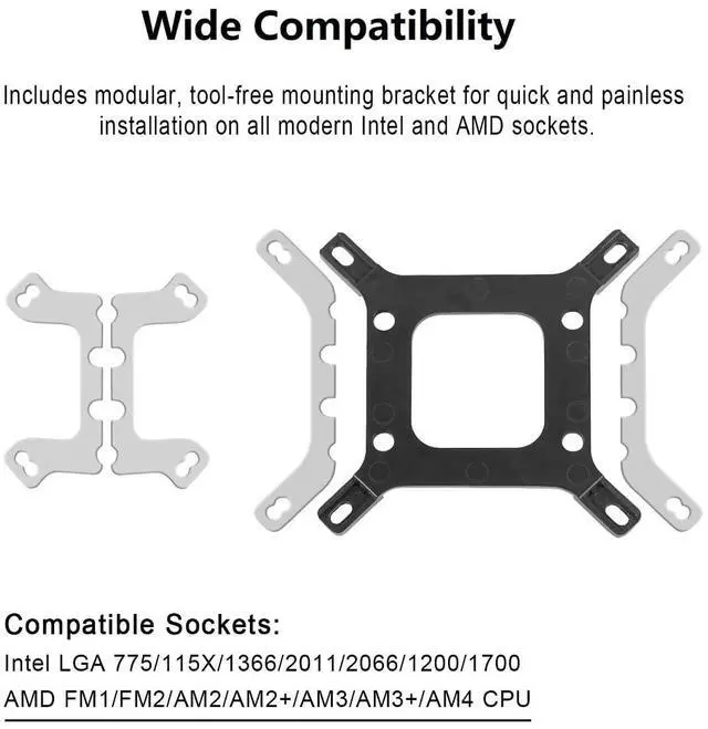 Alt view image 3 of 5 - CPU Water Cooler 240mm Aio CPU Cooler with 1800 RPM, Compatible with Intel LGA RGB AM4 AMD - Black