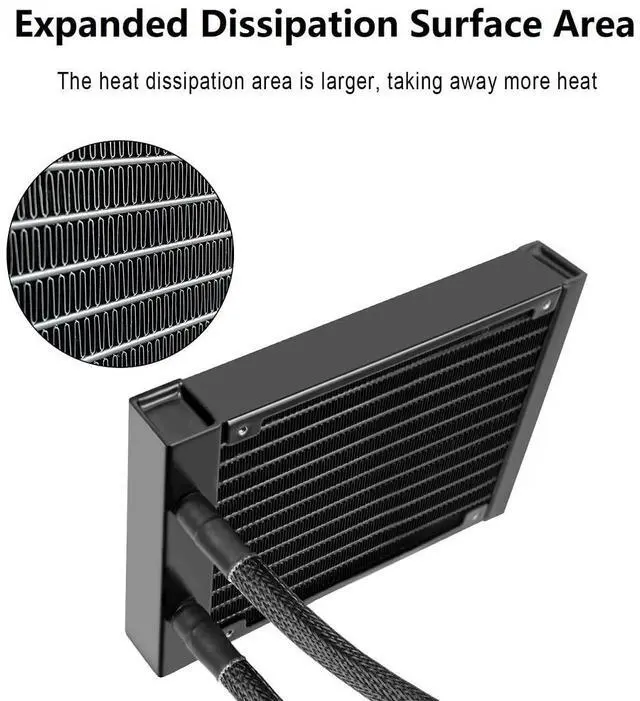 Alt view image 2 of 5 - CPU Water Cooler 240mm Aio CPU Cooler with 1800 RPM, Compatible with Intel LGA RGB AM4 AMD - Black