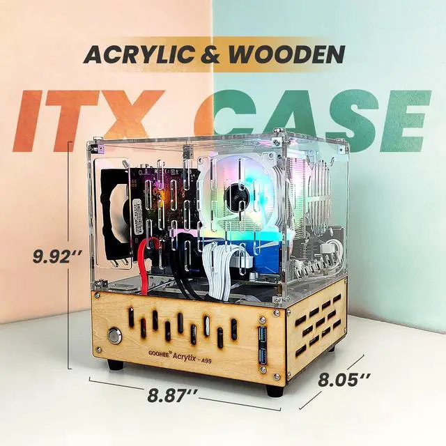 Alt view image 2 of 5 - GOOHEE Mini ITX PC Case - Premium Clear Arcylic and Wood PC Case - Unique Small Gaming PC Case - Mini-ITX Computer Case with Excellent Airflow