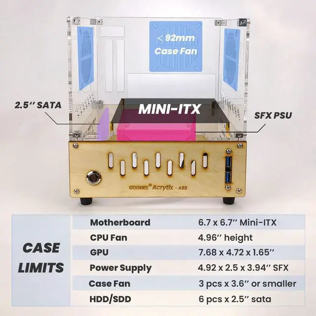Alt view image 3 of 5 - GOOHEE Mini ITX PC Case - Premium Clear Arcylic and Wood PC Case - Unique Small Gaming PC Case - Mini-ITX Computer Case with Excellent Airflow