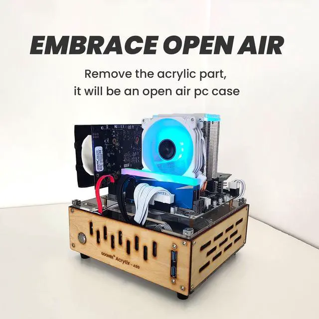 Alt view image 5 of 5 - GOOHEE Mini ITX PC Case - Premium Clear Arcylic and Wood PC Case - Unique Small Gaming PC Case - Mini-ITX Computer Case with Excellent Airflow