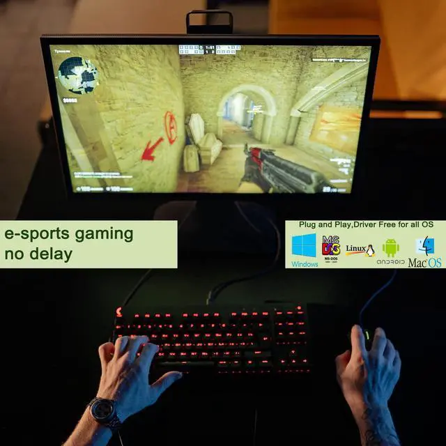 Alt view image 5 of 5 - KAGO Display Port KVM Switch,8K@60Hz 4K@144Hz DP KVM Switch 1 Monitor 2 Computers Share 3 USB2.0 Keyboard Mouse Printer,for Esports Gaming,3D Graphics Video,IR Remote,Displayport & USB Cable