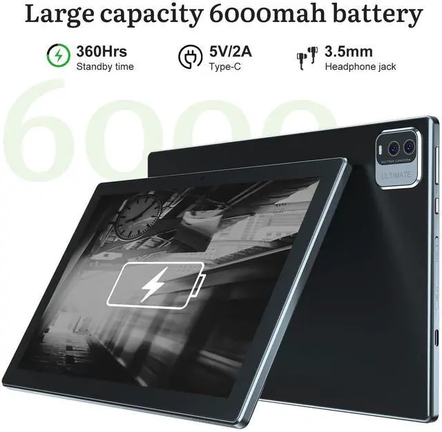 Alt view image 3 of 5 - 2 in 1 Tablet with Keyboard 10 Inch Android Tablets, 4GB+64GB+1024GB Expand 1.8Ghz Quad Core Tablet PC, 1280x800 IPS Touch Screen, WiFi, Bluetooth, Dual Camera, Google Certified Tableta, Black