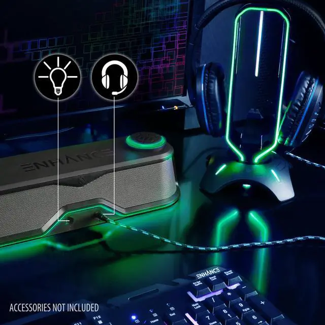 Alt view image 4 of 5 - ENHANCE SB1 High Excursion Computer Soundbar - USB Powered Computer Speaker, Under Monitor Speaker with 10W Peak, LED Volume Control Knob, Headset Pass Through, Gaming Soundbar for PC