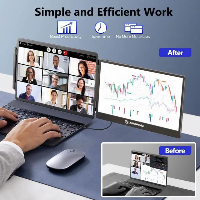 Alt view image 2 of 5 - Maxfree Laptop Screen Extender, S1 14'' Laptop Monitor Extender Dual Screen Plug & Play, 1080P FHD Portable Monitor for 13-17'' Laptops, Compatible with macOS/Windows/Dex/Android/Switch/PS5