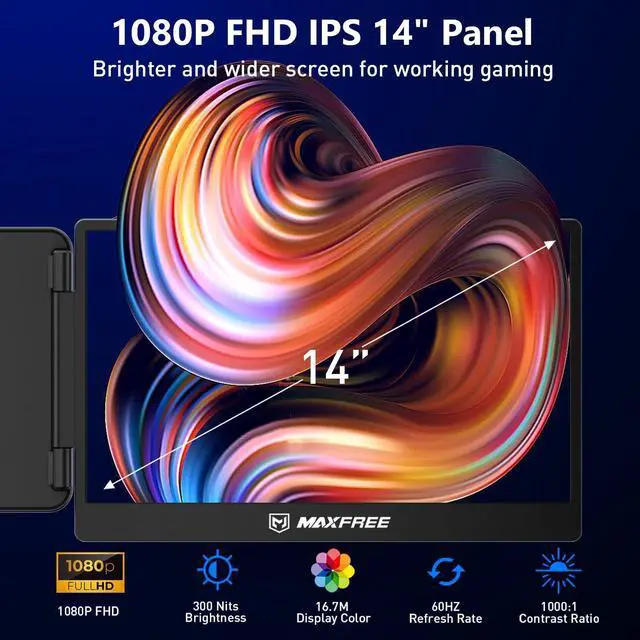 Alt view image 3 of 5 - Maxfree Laptop Screen Extender, S1 14'' Laptop Monitor Extender Dual Screen Plug & Play, 1080P FHD Portable Monitor for 13-17'' Laptops, Compatible with macOS/Windows/Dex/Android/Switch/PS5