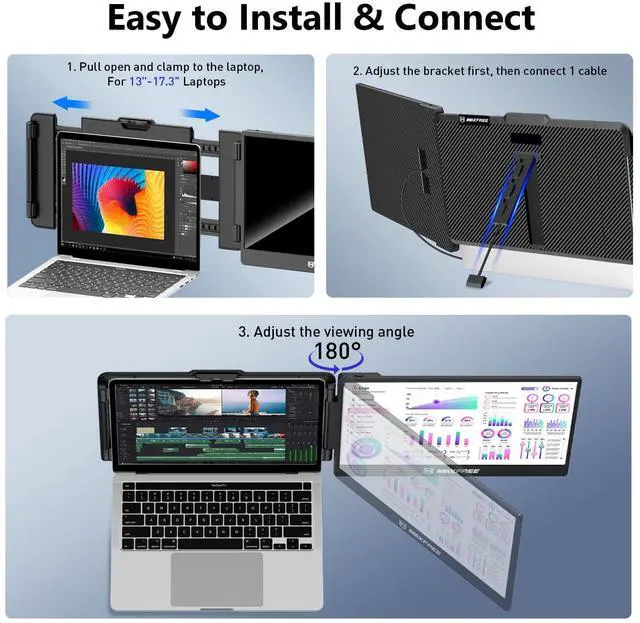 Alt view image 4 of 5 - Maxfree Laptop Screen Extender, S1 14'' Laptop Monitor Extender Dual Screen Plug & Play, 1080P FHD Portable Monitor for 13-17'' Laptops, Compatible with macOS/Windows/Dex/Android/Switch/PS5