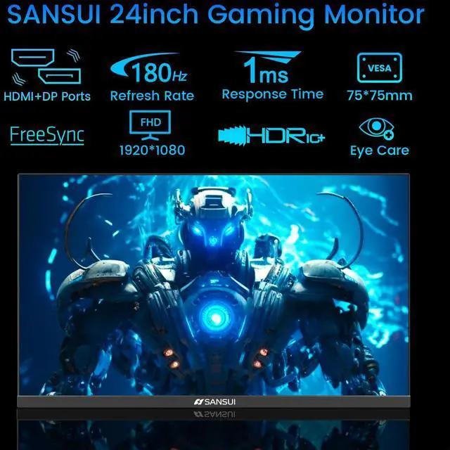Alt view image 2 of 5 - SANSUI 24 Inch Gaming Monitor 180Hz, DP 1.4 & HDMI 2.0 Ports High Refresh Rate Computer Monitor, Racing FPS RTS Modes, 1ms Response Time 110% sRGB (ES-G24F4, HDMI Cable Included)