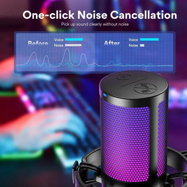 Alt view image 2 of 5 - MAONO USB Gaming Microphone for PC, Condenser Mic with Noise Cancellation, Software, RGB Lights, Mute, Gain for Streaming, Recording, Podcast, Chat, GamerWave DM30 RGB DGM20
