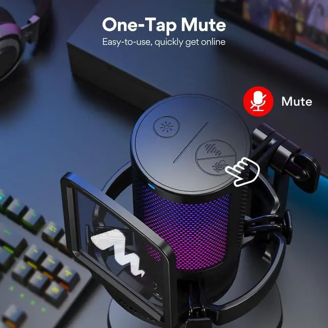 Alt view image 3 of 5 - MAONO USB Gaming Microphone for PC, Condenser Mic with Noise Cancellation, Software, RGB Lights, Mute, Gain for Streaming, Recording, Podcast, Chat, GamerWave DM30 RGB DGM20