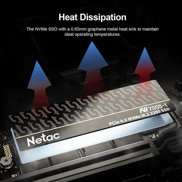 Alt view image 3 of 5 - Netac 4TB PCIe Gen4x4 M.2 SSD Up to 7,300 MB/s NVMe Internal SSD with Aluminum Heatspreader High-Performance Storage for Desktop and Laptop PCs Works with PS5, NV7000-t