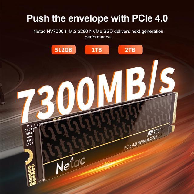 Alt view image 2 of 5 - Netac 4TB PCIe Gen4x4 M.2 SSD Up to 7,300 MB/s NVMe Internal SSD with Aluminum Heatspreader High-Performance Storage for Desktop and Laptop PCs Works with PS5, NV7000-t