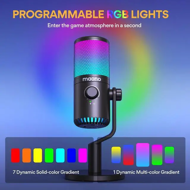 Alt view image 4 of 5 - MAONO Gaming USB Microphone with Headphones, Programmable PC Condenser Mic with RGB Lights, Mute, Gain, Zero Latency Monitoring for Streaming, Podcast, Twitch, YouTube, Discord, Computer, DM30 RGB