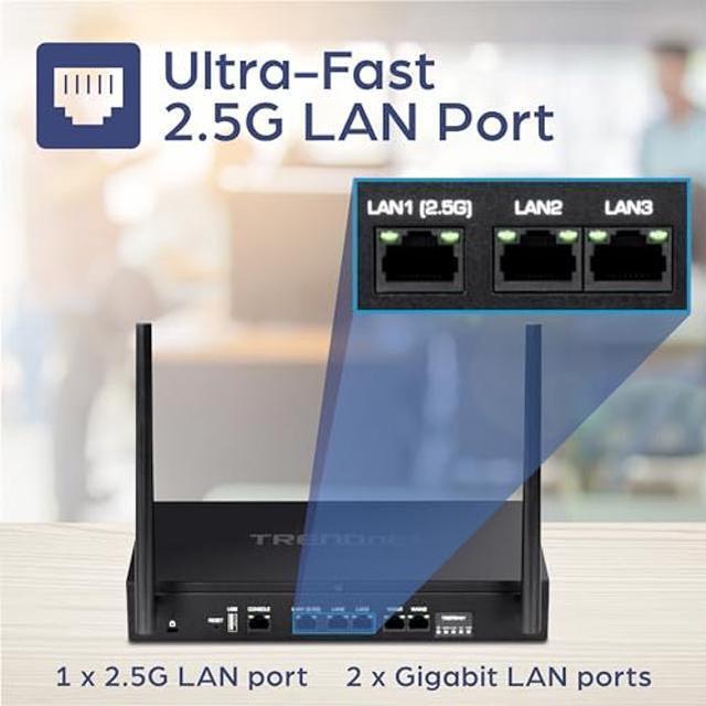 Alt view image 2 of 5 - TRENDnet AX1800 Dual-Band WiFi 6 Gigabit Dual-WAN VPN Router, Small Business, Virtual Private Network, Inter-VLAN Routing, QoS, 2.5G Support, Pre-Encrypted Wireless, Black, TEW-929DRU (Pack of 1)
