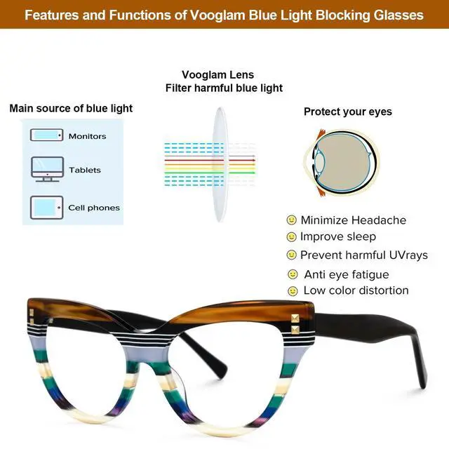 Alt view image 5 of 5 - VOOGLAM Stylish Oversize Cateye Blue Light Blocking Glasses for Women Anti Eyestrain UV Eyewear Striped Dalila