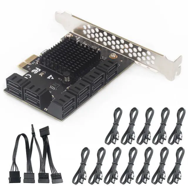 Main image of PCIe x1 to 12-Port SATA3.0 Expansion Card,6Gbps SATA Adapter for SSD/HDD, Plug and Play with 12 Status LEDs, Compatible with Windows/Linux/Ubuntu/ESXi/Synology NAS (with SATA Cables)