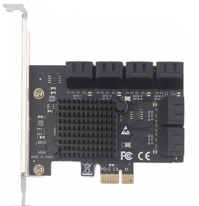 Alt view image 3 of 5 - PCIe x1 to 12-Port SATA3.0 Expansion Card,6Gbps SATA Adapter for SSD/HDD, Plug and Play with 12 Status LEDs, Compatible with Windows/Linux/Ubuntu/ESXi/Synology NAS (with SATA Cables)