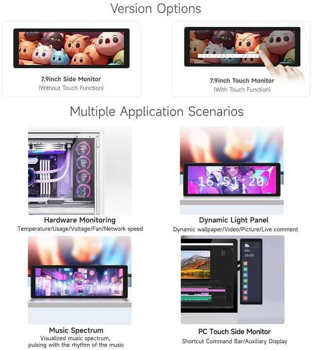 Alt view image 4 of 5 - waveshare 7.9inch IPS Display, 400×1280 Pixel, Compatible with Raspberry Pi 5/4B/3B+/3A+/2B/B+/A+/Zero/Zero W/WH/Zero 2W CM3+/4, HDMI Interface, Hi-Fi Speaker, Without Touch Function