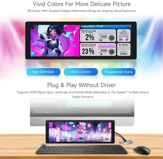 Alt view image 5 of 5 - waveshare 7.9inch IPS Display, 400×1280 Pixel, Compatible with Raspberry Pi 5/4B/3B+/3A+/2B/B+/A+/Zero/Zero W/WH/Zero 2W CM3+/4,HDMI Interface, Hi-Fi Speaker, Metal Case, with Touch Function