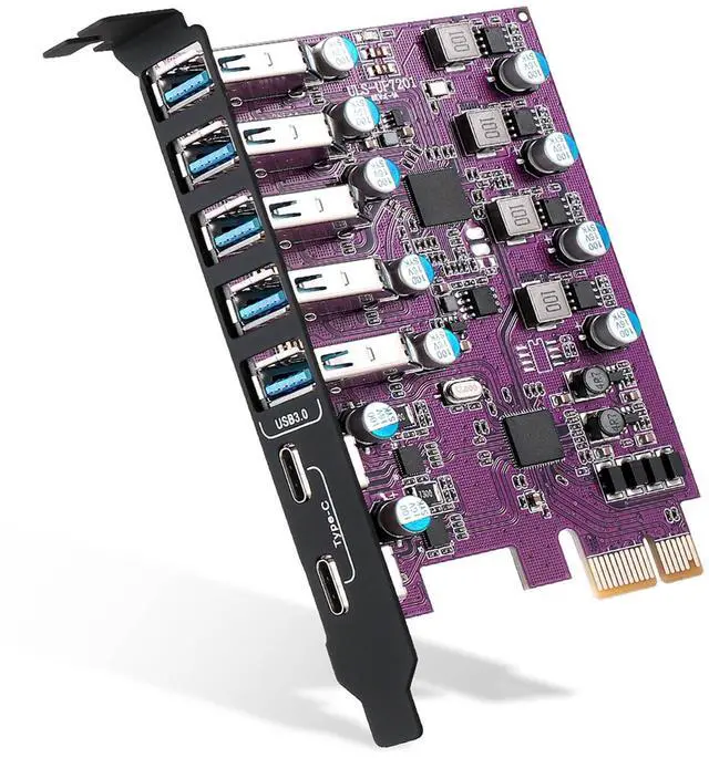 Main image of 7-Ports PCIe to USB 3.0 Expansion Card (2 USB Type-C and 5 USB Type-A Ports), Internal Converter PCI Express Expansion Card for Desktop PC Card, Support Windows XP/7/8/10 and MAC OS (Purple)