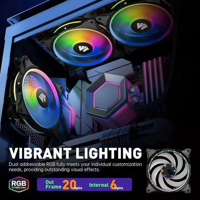 Alt view image 3 of 5 - AsiaHorse FS-9002 Pro 120mm RGB Case Fan, 26 LED ARGB and Double LED Lingting Loops, 800-1800rpm Pwm Case Fan with 5V PWM Motherboard Sync/Analog Controller (5 Pack, Black)