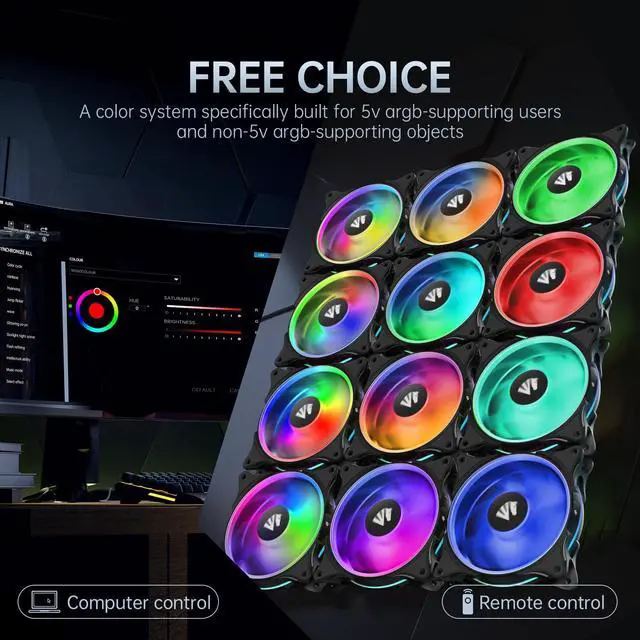Alt view image 5 of 5 - AsiaHorse FS-9002 Pro 120mm RGB Case Fan, 26 LED ARGB and Double LED Lingting Loops, 800-1800rpm Pwm Case Fan with 5V PWM Motherboard Sync/Analog Controller (5 Pack, Black)