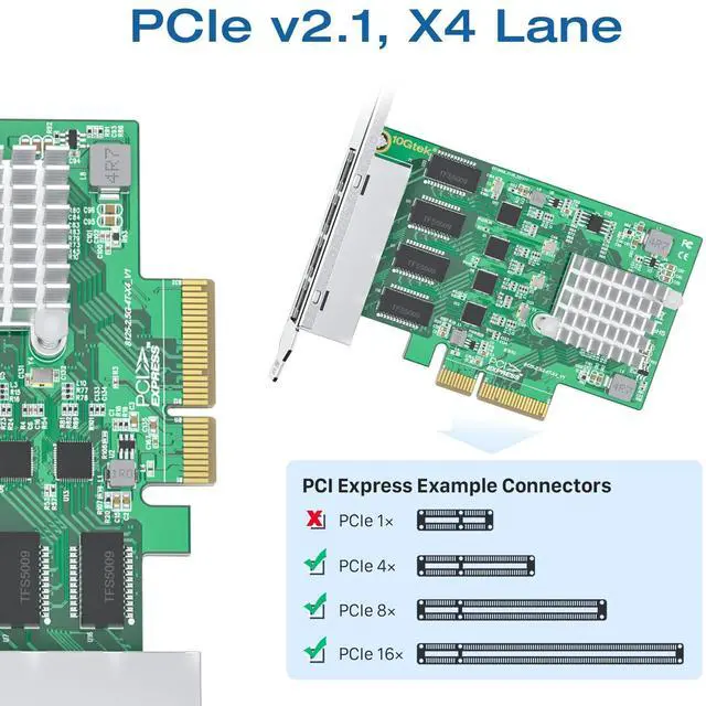 Alt view image 4 of 5 - H!Fiber 2.5Gbase-T PCIe NIC with Realtek RTL8125 Chip, 2.5Gb Network Card, 2500/1000/100 Mbps,Quad RJ45 Ports, PCIe X4, Ethernet Card for Windows/Windows Server/Linux
