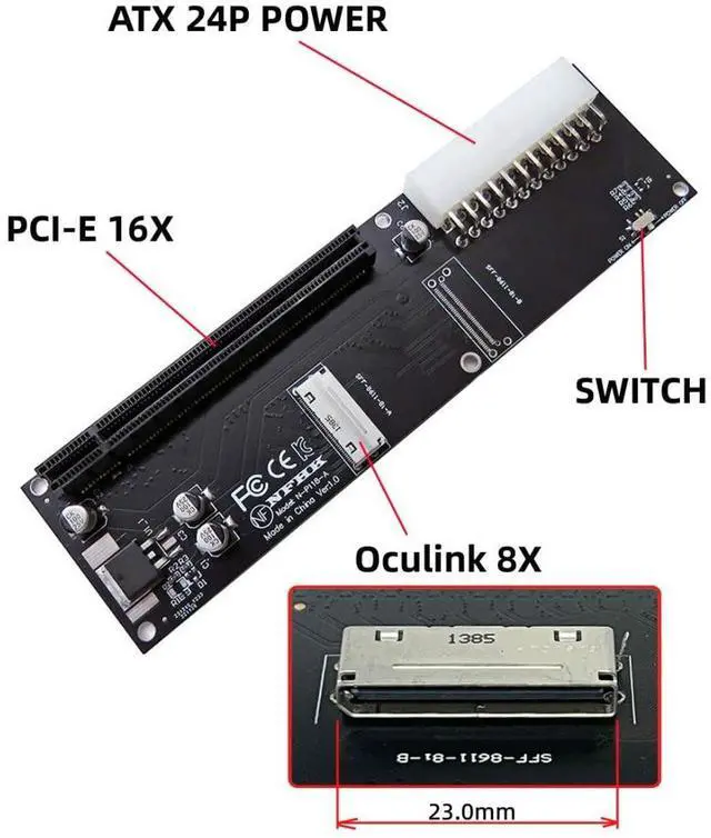 Alt view image 2 of 5 - chenyang Oculink SFF-8611/8612 8i to PCI-E 16X PCI Express Expansion Card Adapter with ATX 24Pin Power for External Graphics Card & SSD