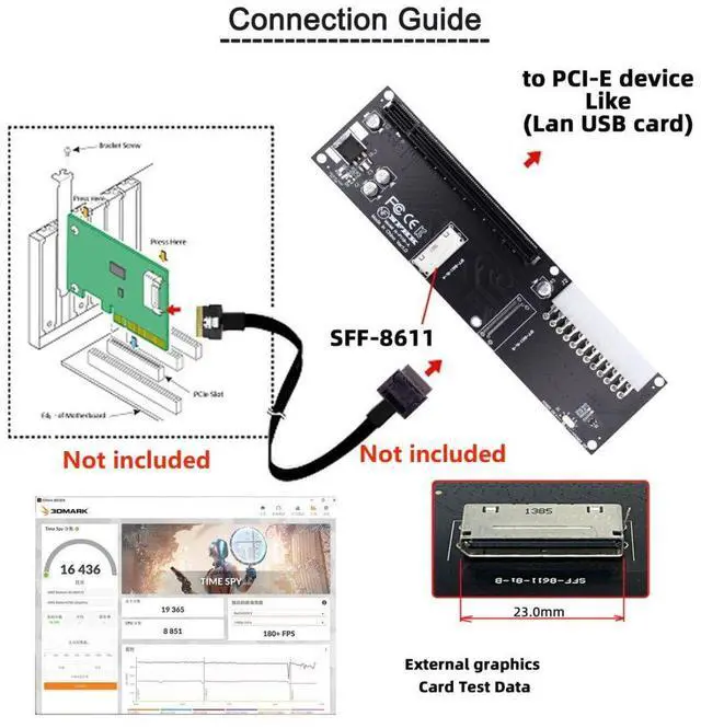 Alt view image 4 of 5 - chenyang Oculink SFF-8611/8612 8i to PCI-E 16X PCI Express Expansion Card Adapter with ATX 24Pin Power for External Graphics Card & SSD