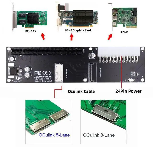 Alt view image 5 of 5 - chenyang Oculink SFF-8611/8612 8i to PCI-E 16X PCI Express Expansion Card Adapter with ATX 24Pin Power for External Graphics Card & SSD