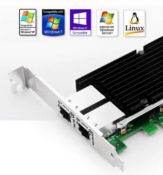 Alt view image 4 of 5 - 10Gb PCIe x8/x16 Converged Ethernet Network Card, Copper RJ45 Ports LAN Card NIC with Intel X540 Controller Server Support Windows Server/Windows/Linux/Vmware ESXI (X540-AT2 (RJ45 Port x 2))