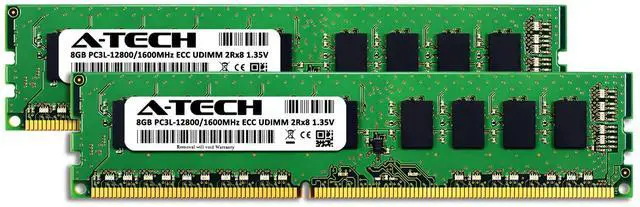 Alt view image 2 of 4 - A-Tech Server 16GB Kit (2 x 8GB) 2Rx8 PC3L-12800E DDR3 1600MHz ECC Unbuffered UDIMM 240-Pin Dual Rank DIMM 1.35V Workstation Server Memory RAM Upgrade Stick Modules (A-Tech Enterprise Series)