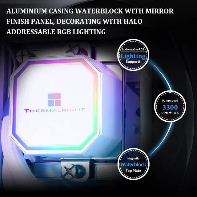 Alt view image 4 of 5 - Thermalright Frozen Prism 240 White ARGB AIO Water Cooler,Liquid CPU Cooler, 2×120mm PWM Fans Water Cooling System,1850RPM High Speed,Compatible with AMD/AM4/AM5 & Intel LGA1150/1151/1200/2011/1700